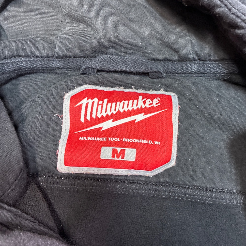 Milwaukee Zip Up Hoodie Mens Medium Black Distressed Heavyweight Workwear - Picture 6 of 12